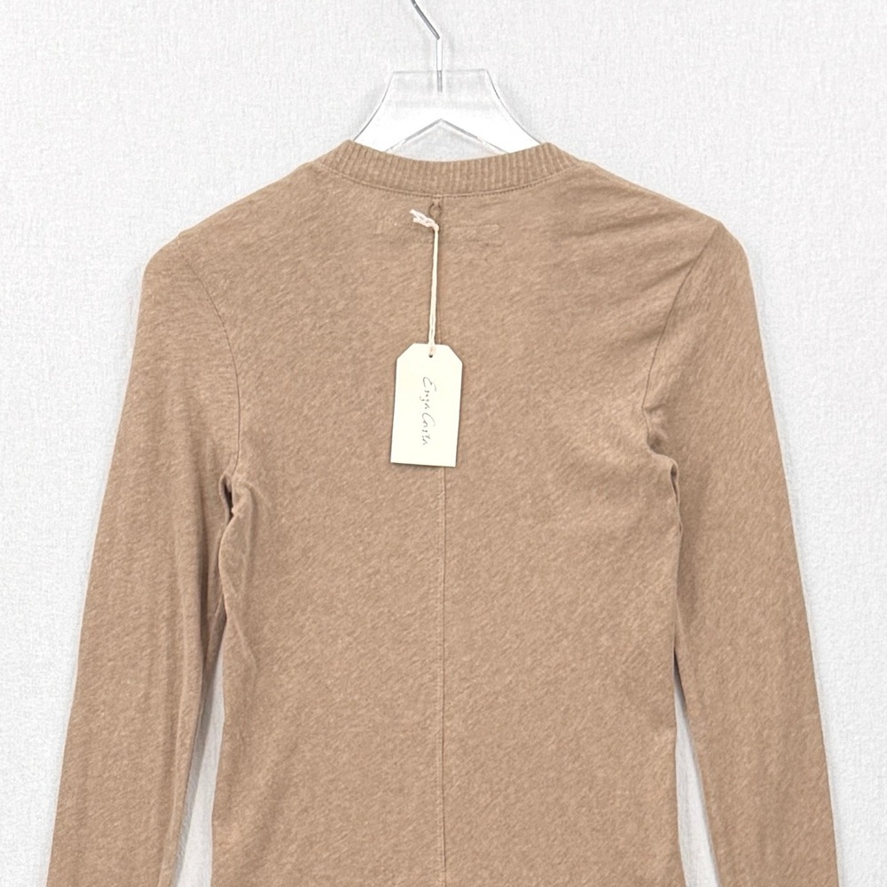 ENZA COSTA Cashmere Easy Cuffed U Top Womens Small Khaki Long Sleeve Tee Shirt - Picture 7 of 13